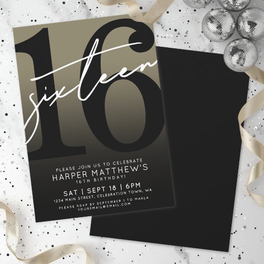 Invitation Seize Or Noir 16e Anniversaire