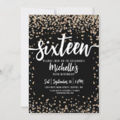 Invitation Seize Paillettes Or Noir 16e Anniversaire (Devant)