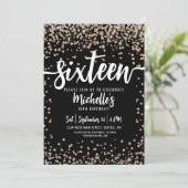 Invitation Seize Paillettes Or Noir 16e Anniversaire (Debout devant)