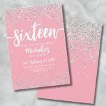 Invitation Seize Parties scintillant rose Élégant Chic Sweet<br><div class="desc">Voici une invitation dynamique et élégante à la fête d’anniversaire du Sweet sixteen, parfaite pour fêter les 16 ans dans le style. Ce design gai présente un mélange de confettis de parties scintillant rose et argent, apportant une ambiance animée et girly à l'invitation. Le "Sweet sixteen" est magnifiquement présenté en...</div>