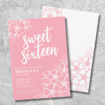 Invitation Seize rose Élégant Doux 16 Parti<br><div class="desc">16e Invitation de fête d'anniversaire de Sweet sixteen rose. Une invitation amusante mais élégante à la fête de 16e anniversaire avec des contours de fleurs roses et blanches. Un motif de fleurs ludique encadre une typographie de script "sweet sixteen" mélangée à une police serif plus classique. Célébrez 16 ans de...</div>