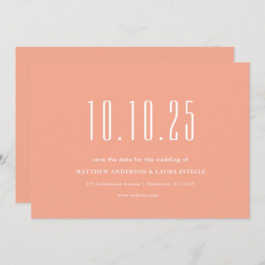 Invitation Sélectionnez Votre Mariage Date Peach Enregistrer  (Devant / Derrière)