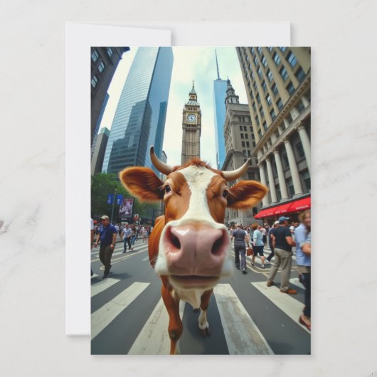 Invitation Selfie de vache drôle sur une rue très fréquentée  (Devant)