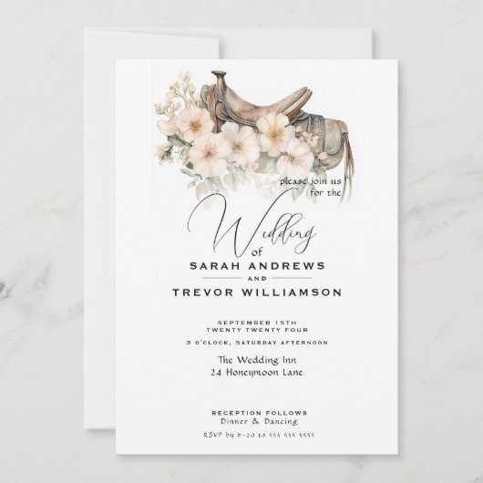 Invitation Selle d'aquarelle rousse rustique et Fleur sauvage (Devant)