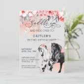 Invitation Sellez Cheval Aquarelle Fleur Rouge Noir  (Debout devant)