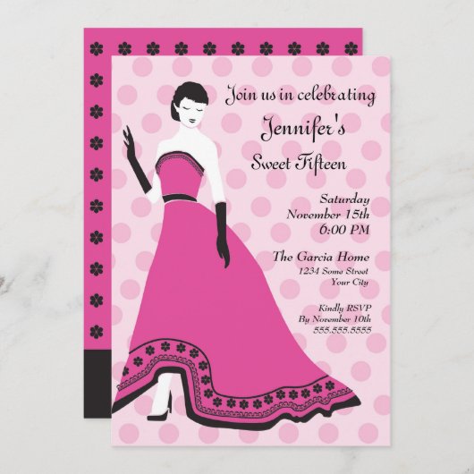 Invitation Senorita classique dans le fuchsia (Devant / Derrière)