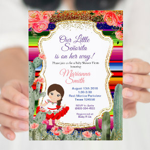 Invitation Señorita Fiesta Baby Shower Fille Or