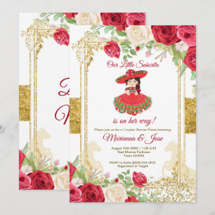 Invitation Senorita Red Roses Fiesta Couple Douche