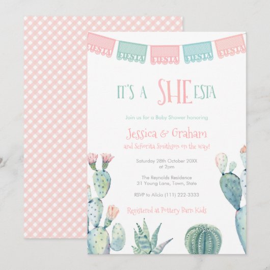 Invitation Señorita She-ESTA Petite Fille Baby shower Fiesta (Devant / Derrière)