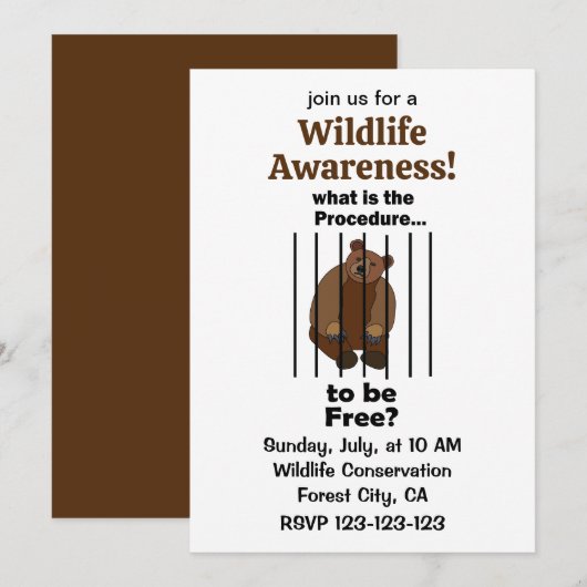 Invitation Sensibilisation à la liberté des ours animaux capt (Devant / Derrière)