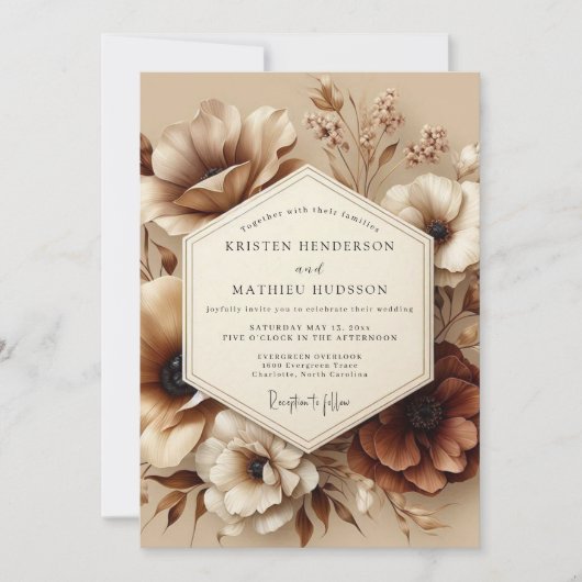 Invitation Sepia Bloom Autumn Romance Wedding (Devant)