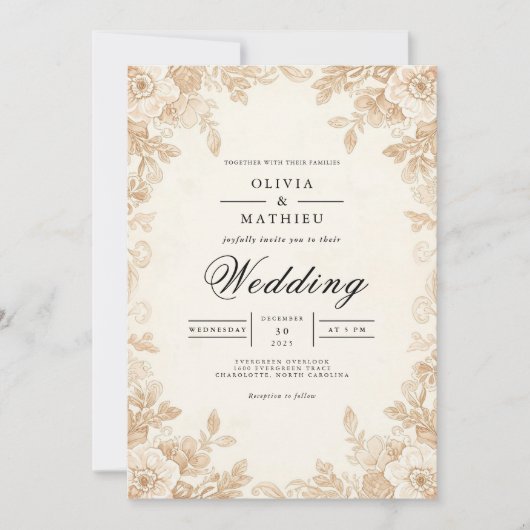 Invitation Sepia Blossom Romantic Wedding (Devant)