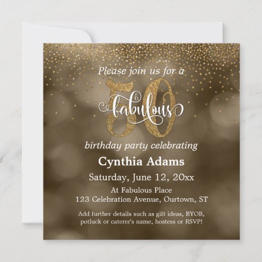 Invitation Sepia Bokeh, Parties scintillant Or & Script 50 & (Devant)