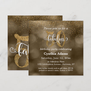 Invitation Sepia Bokeh, Parties scintillant Or & Script 50 & 