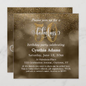 Invitation Sepia Bokeh, Parties scintillant Or & Script 50 &  (Devant / Derrière)
