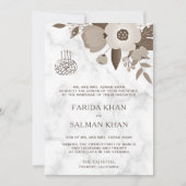 Invitation Sepia Brown Floral Marbre blanc islamique Mariage (Devant)