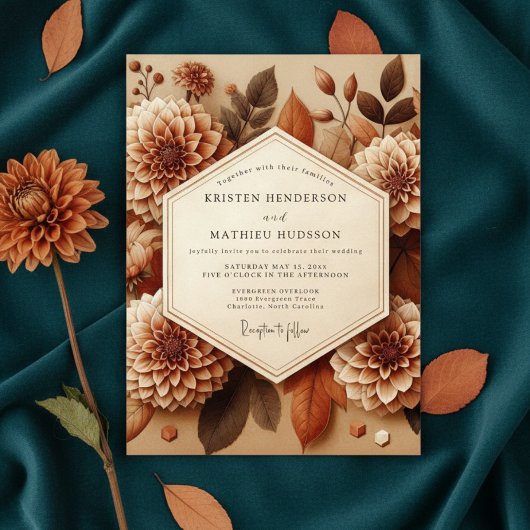 Invitation Sepia Dahlia Autumn Romance Wedding