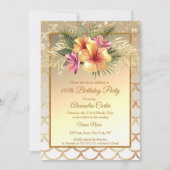 Invitation Sepia Gold Rose Hibiscus Floral Anniversaire (Devant)