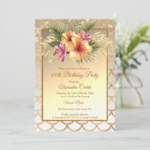 Invitation Sepia Gold Rose Hibiscus Floral Anniversaire (Debout devant)
