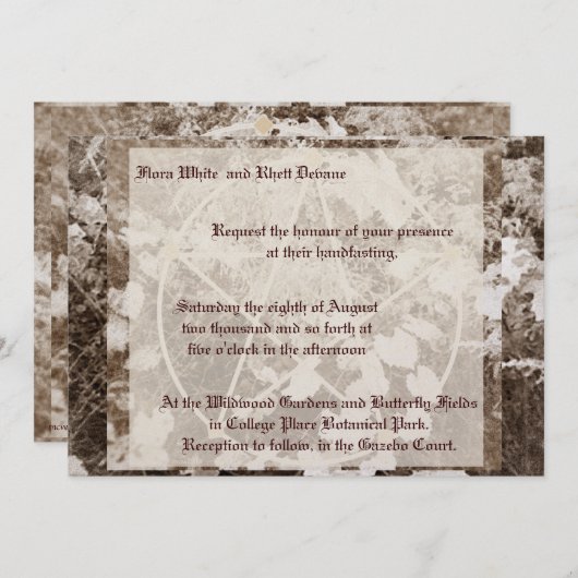 Invitation Sepia Grapevine Mariage/Handfasting Pentacle Suite (Devant / Derrière)