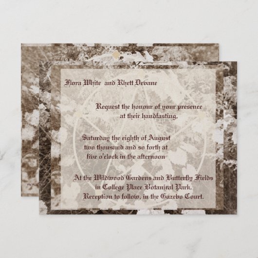 Invitation Sepia Grapevine Mariage/Handfasting Pentacle Suite (Devant / Derrière)