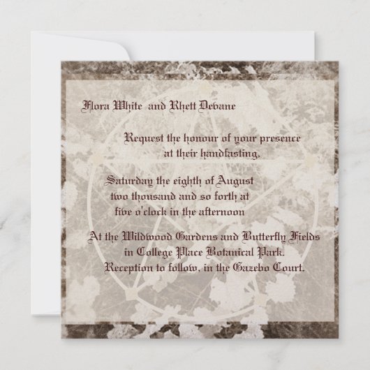 Invitation Sepia Grapevine Mariage/Handfasting Pentacle Suite (Devant)