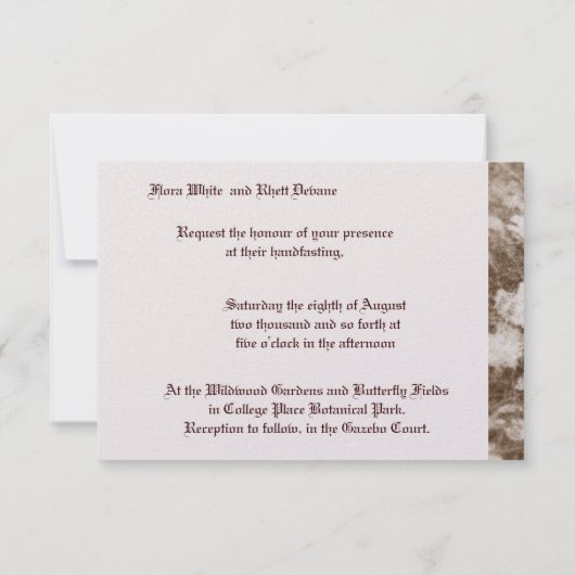 Invitation Sepia Grapevine Mariage / Handfasting Pentacle Tra (Dos)