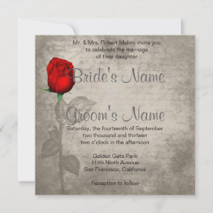 Invitation Sepia Vintage Spot Color Red Rosebud Mariage