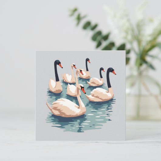 Invitation Sept cygnes nageant Pochoir découpé de style 1 (Debout devant)