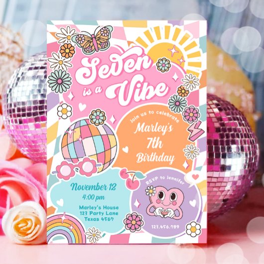 Invitation Sept est Vibe Retro Preppy Varsity Anniversaire