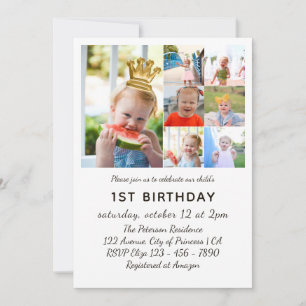 Invitation Sept photos Collage Princesse 1er anniversaire