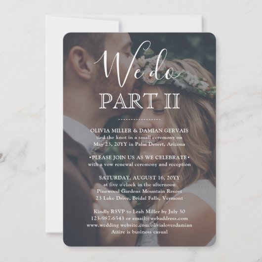Invitation Sequel Mariage 2 Photo We Do Part II Texte blanc (Devant)