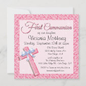 Invitation Séquence brillante rose première communion Invitat (Devant)
