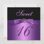 Invitation Séquence noire violette Bow (IMPRIMÉ) Sweet 16 (Devant)