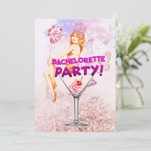 Invitation Sequence Pink Glitzy Bachelorette Party (Debout devant)