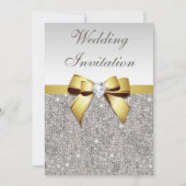 Invitation Séquences Argent Faux Diamants Mariage Bow Or (Devant)