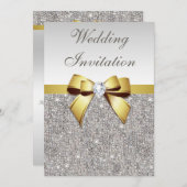 Invitation Séquences Argent Faux Diamants Mariage Bow Or (Devant / Derrière)