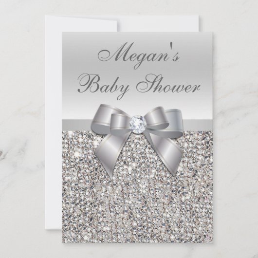 Invitation Séquences argentées glamour Baby shower Bow (Devant)