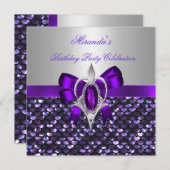 Invitation Séquences d'Argent Anniversaire Bow Diamond Violet (Devant / Derrière)