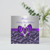 Invitation Séquences d'Argent Anniversaire Bow Diamond Violet (Debout devant)