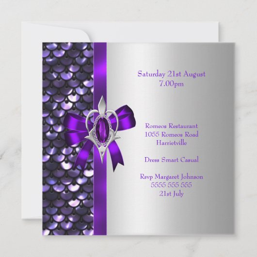 Invitation Séquences d'Argent Anniversaire Bow Diamond Violet (Dos)