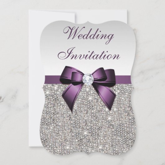 Invitation Séquences d'argent de Faux Diamants Bow Mariage (Devant)