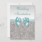 Invitation Séquences d'argent de Faux Diamants Mariage de bow (Devant)