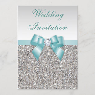 Invitation Séquences d'argent de Faux Diamants Mariage de bow