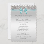 Invitation Séquences d'argent Faux Bat mitzvah bleu Turquoise (Dos)