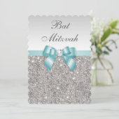 Invitation Séquences d'argent Faux Bat mitzvah bleu Turquoise (Debout devant)