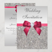 Invitation Séquences d'argent Faux Diamants et Mariage de bow (Devant / Derrière)