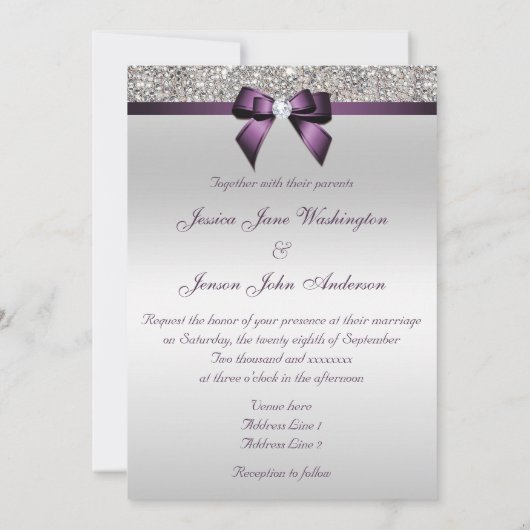 Invitation Séquences d'argent Faux Diamants Mariage de mâchoi (Dos)