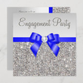Invitation Séquences d'argent Faux Fiançailles Royal Blue Bow (Devant / Derrière)