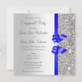 Invitation Séquences d'argent Faux Fiançailles Royal Blue Bow (Dos)
